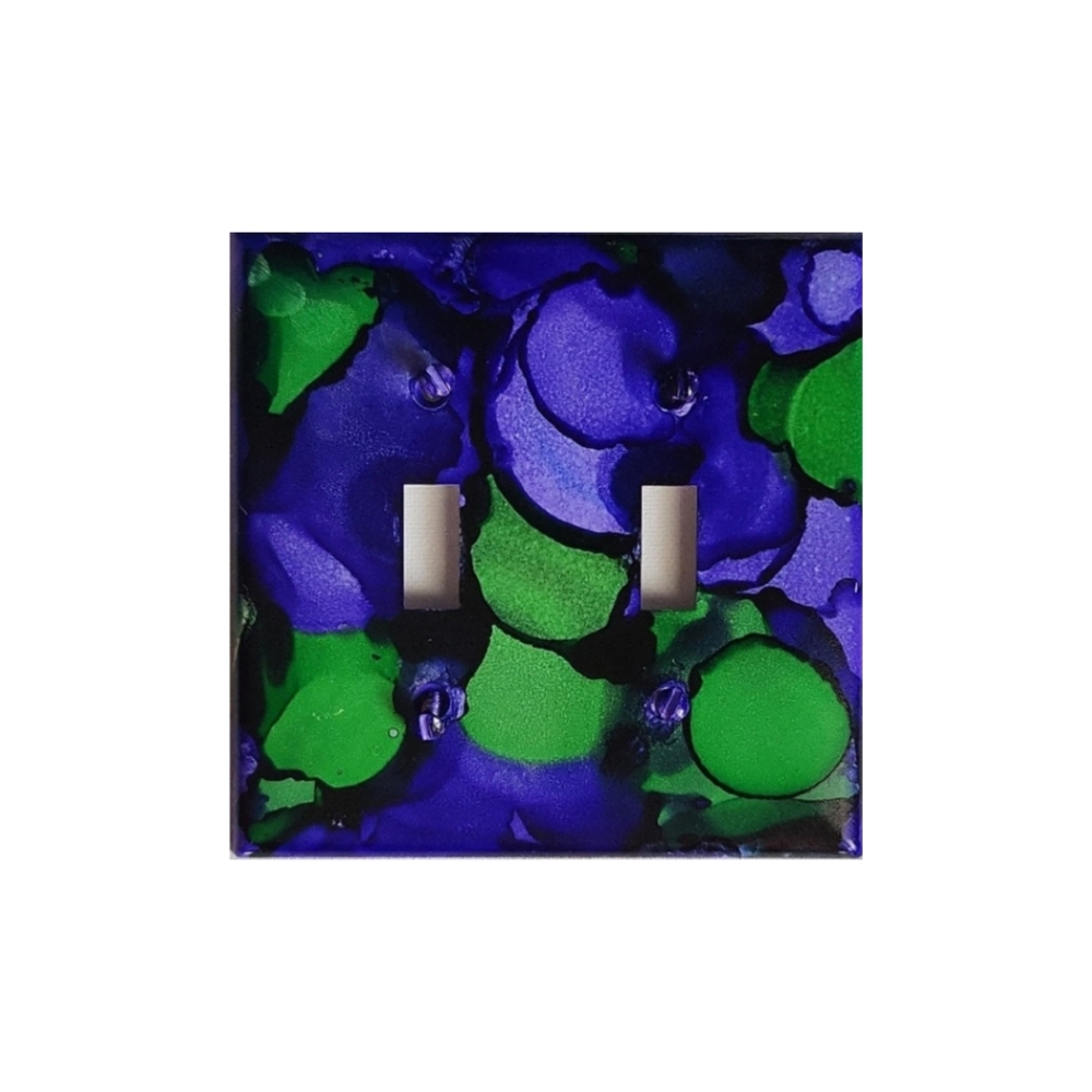 Hand Crafted Purple and Green Abstract Design 2 Toggle Light Switch Plate - Picture 2 of 2